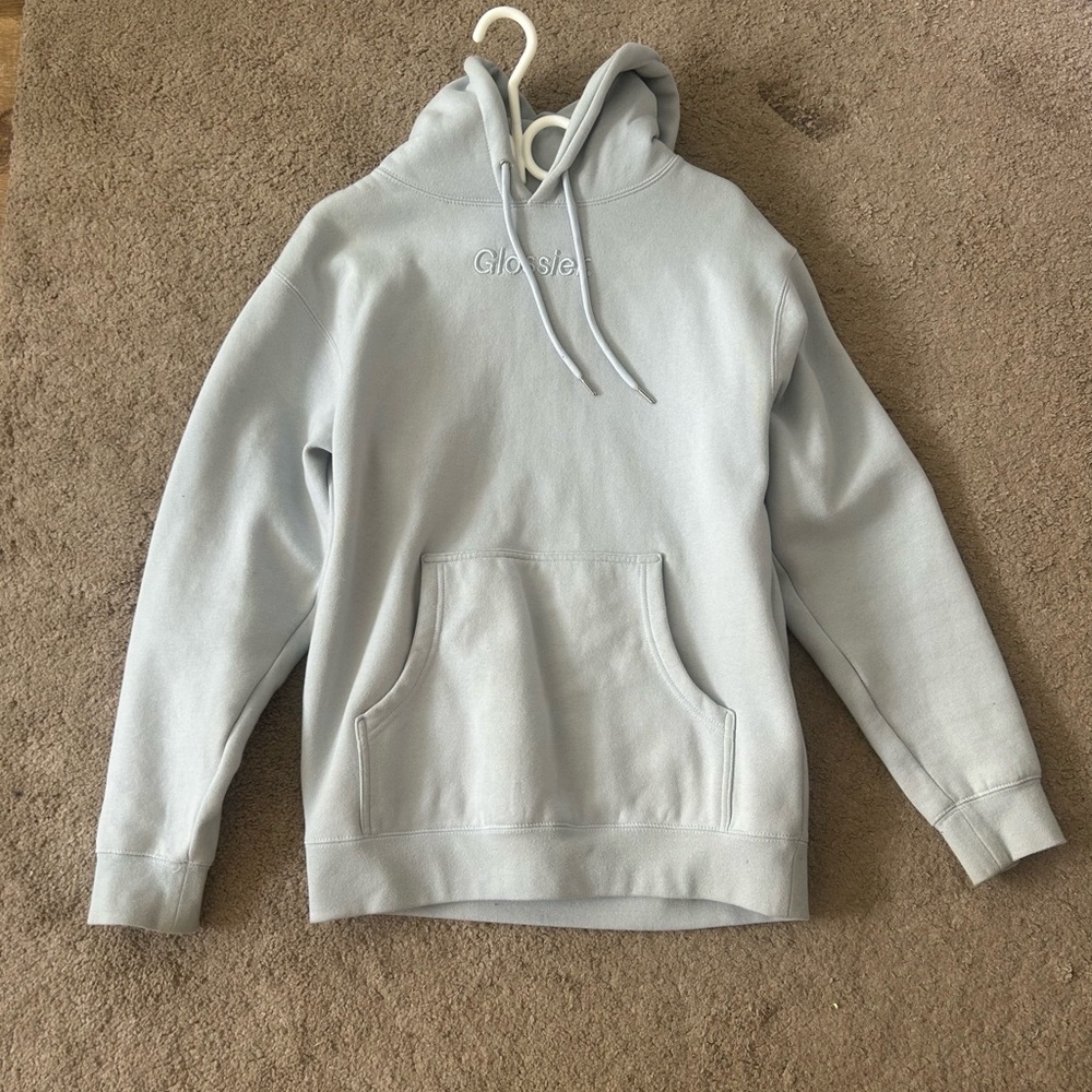 Glossier Men’s Pale Blue Pullover Hoodie - Embroidered Logo